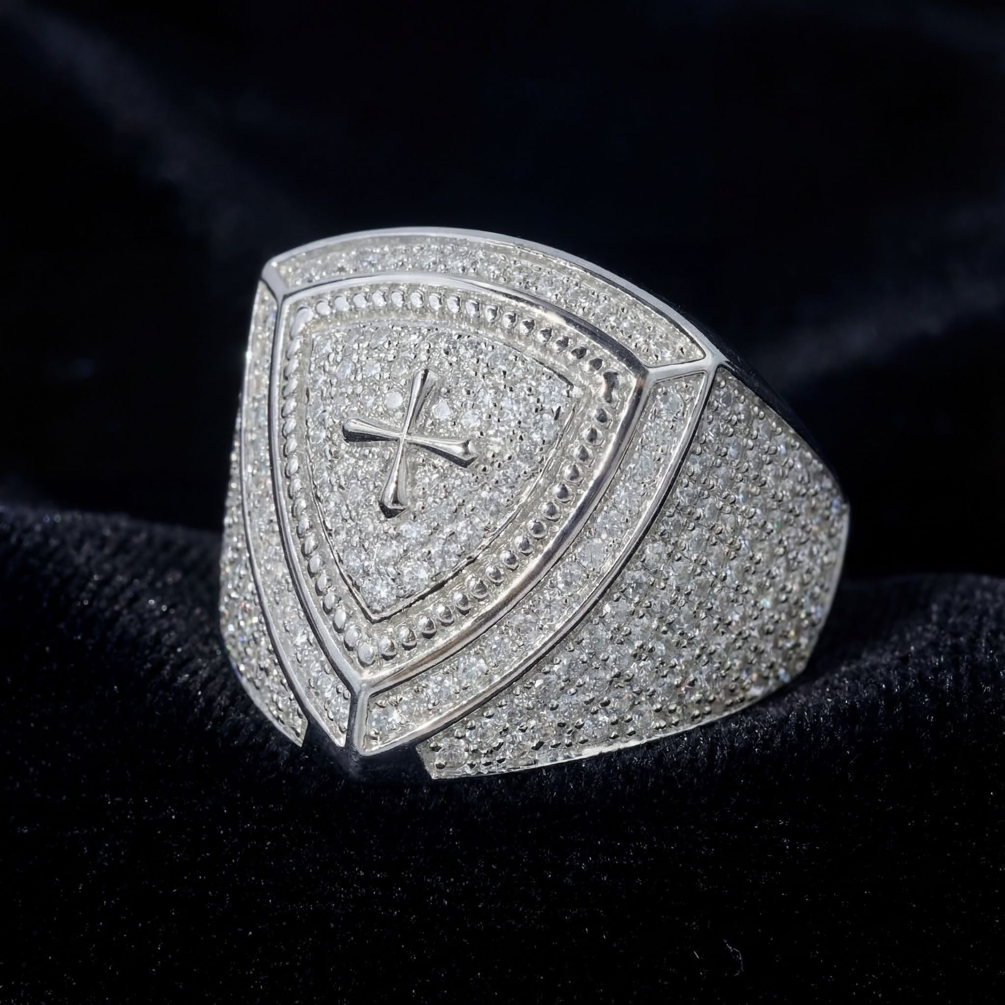 Iced Cross Shield Ring