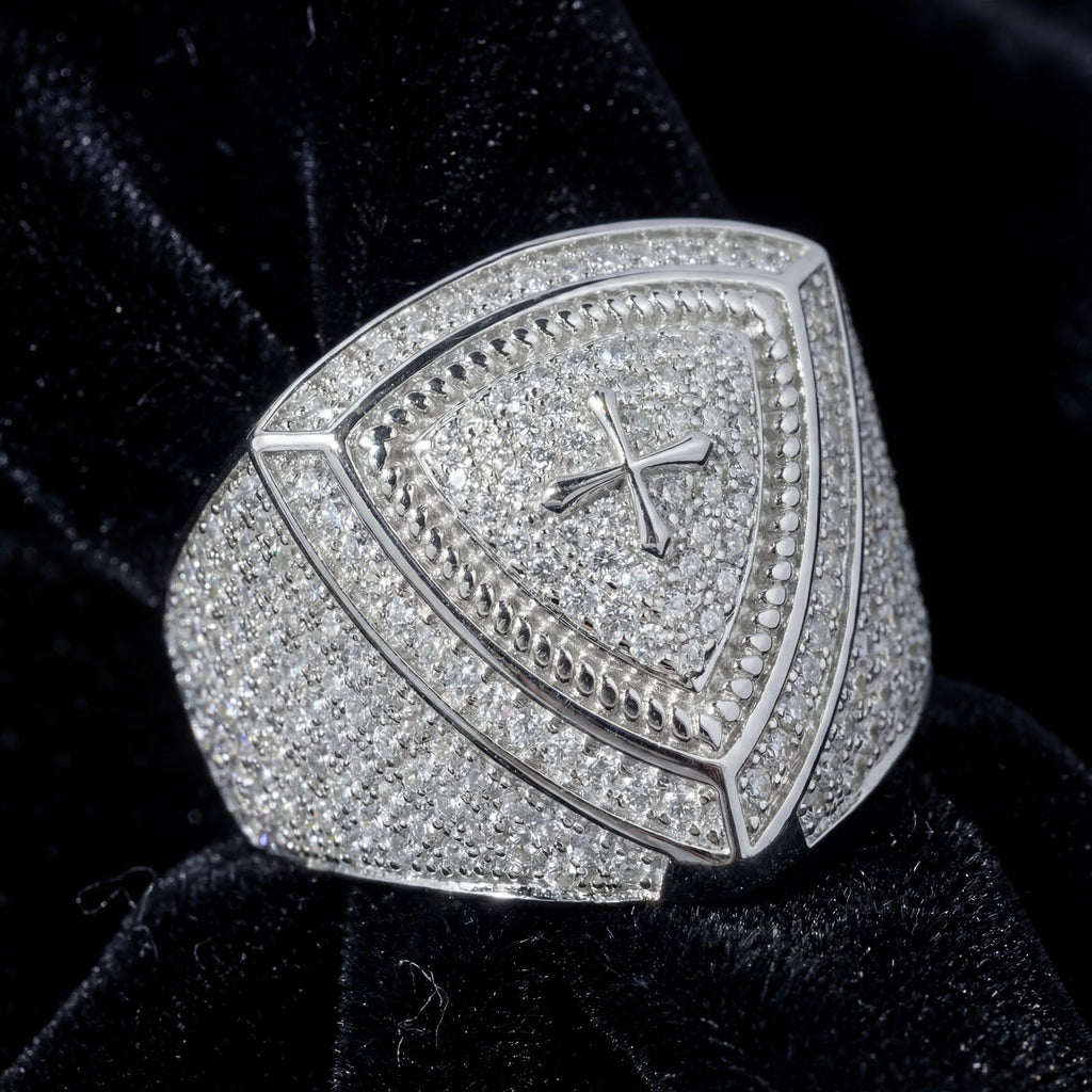 Iced Cross Shield Ring